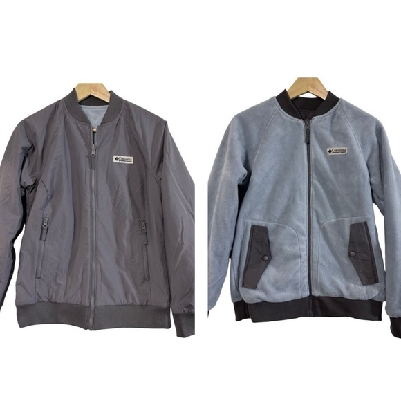 Columbia Reversible Blue & Grey Coat Jacket Fleece - Picture 1 of 9